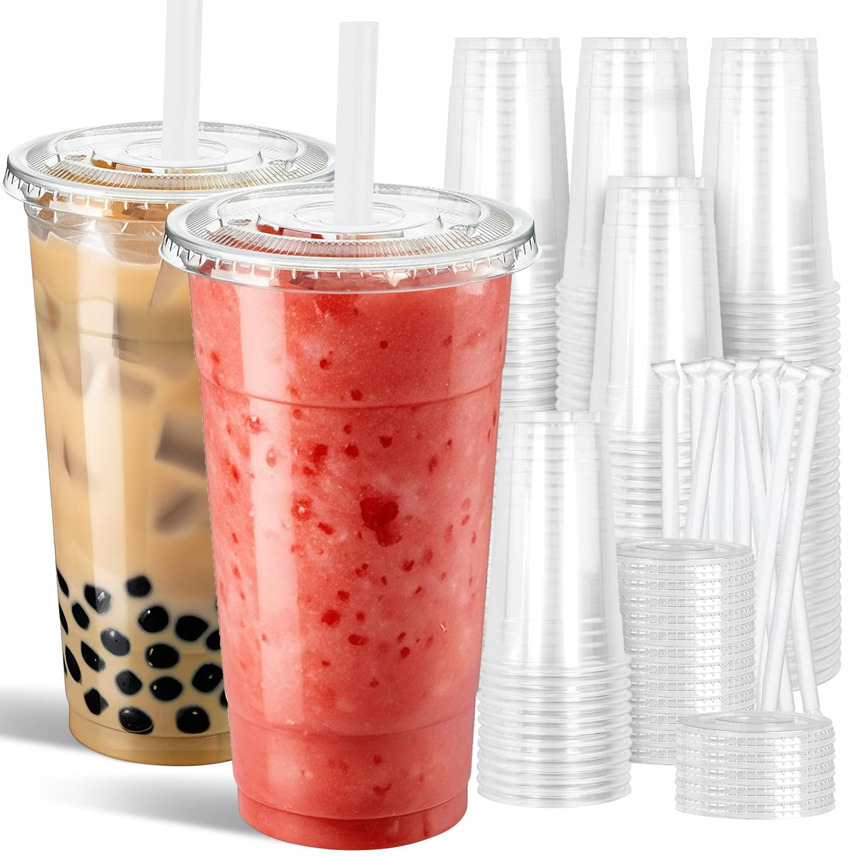 Ginkgo Clear Plastic Cups with Lids & Straws – Leak-Proof To-Go Cups