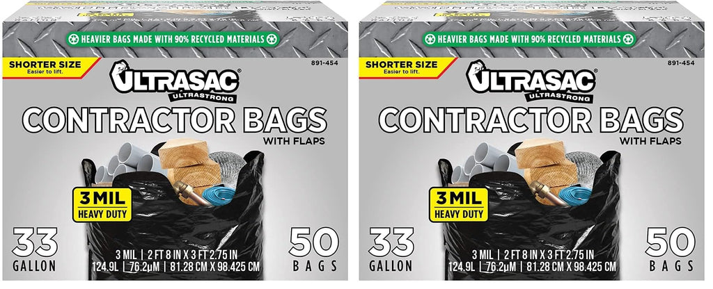 Ultrasac Contractor Trash Bags Heavy Duty 3 MIL with Twist Ties