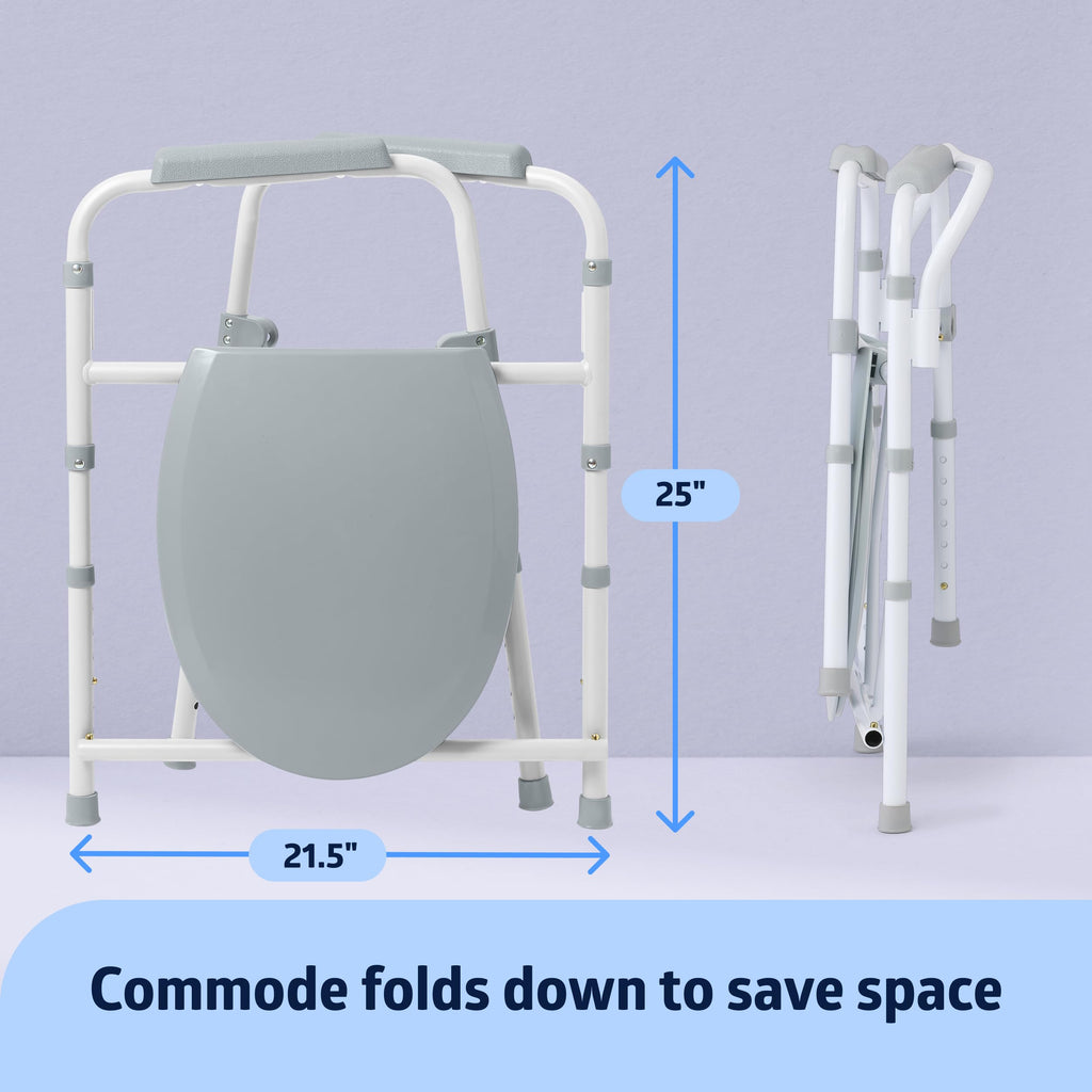 Medline 3-in-1 Steel Bedside Commode - Folding Frame

