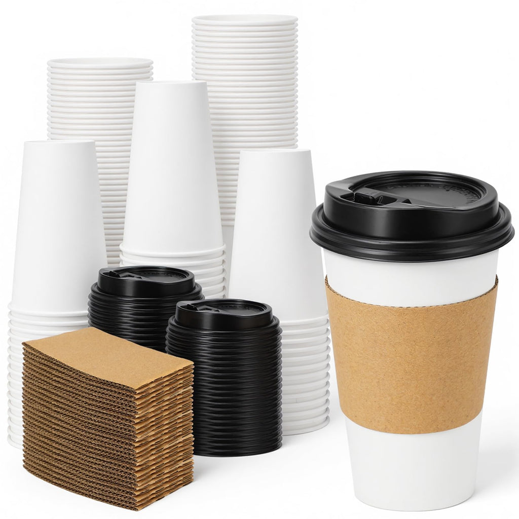 Lamosi Disposable Coffee Cups with Lids and Sleeves | To-Go


