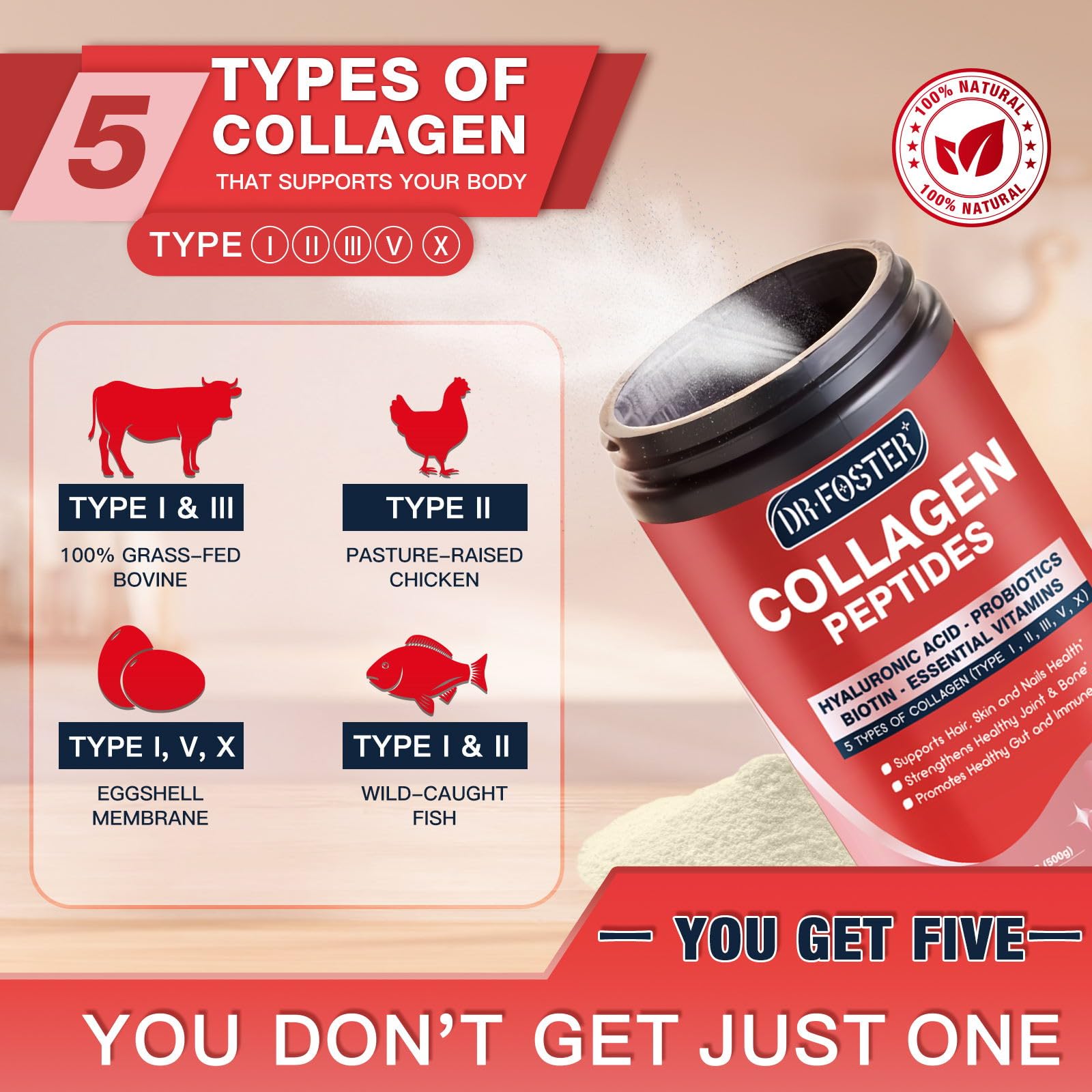 DRFOSTER Multi-Collagen-Peptide Powder with Probiotics

