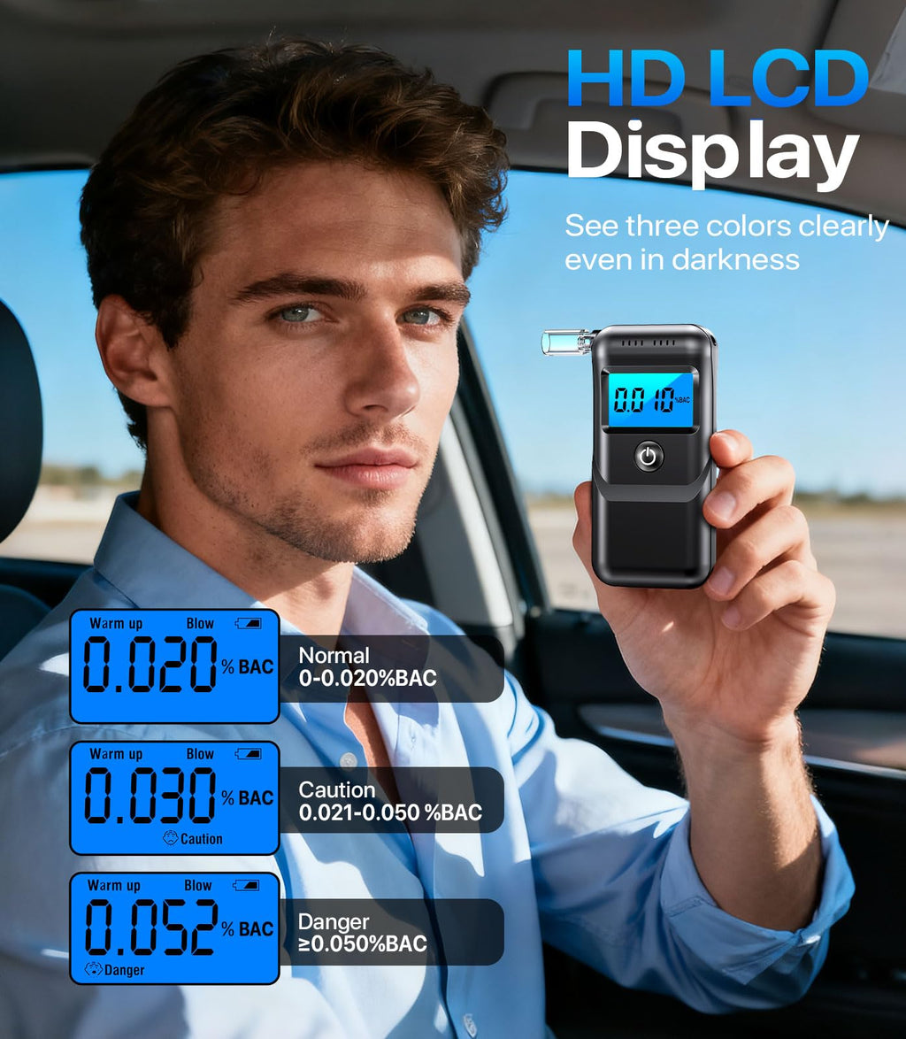 Breathalyzer Alcohol Tester with LCD Display - Portable

