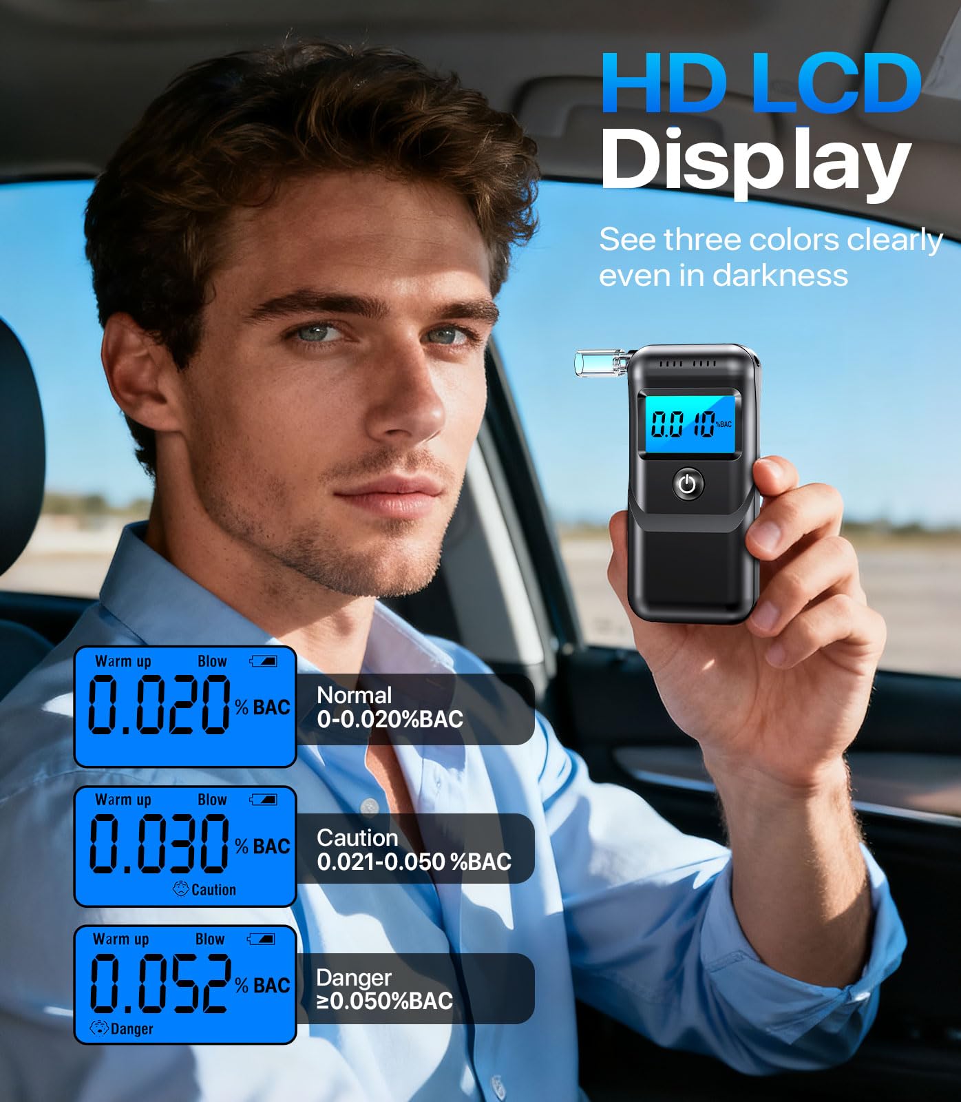 Breathalyzer Alcohol Tester with LCD Display - Portable

