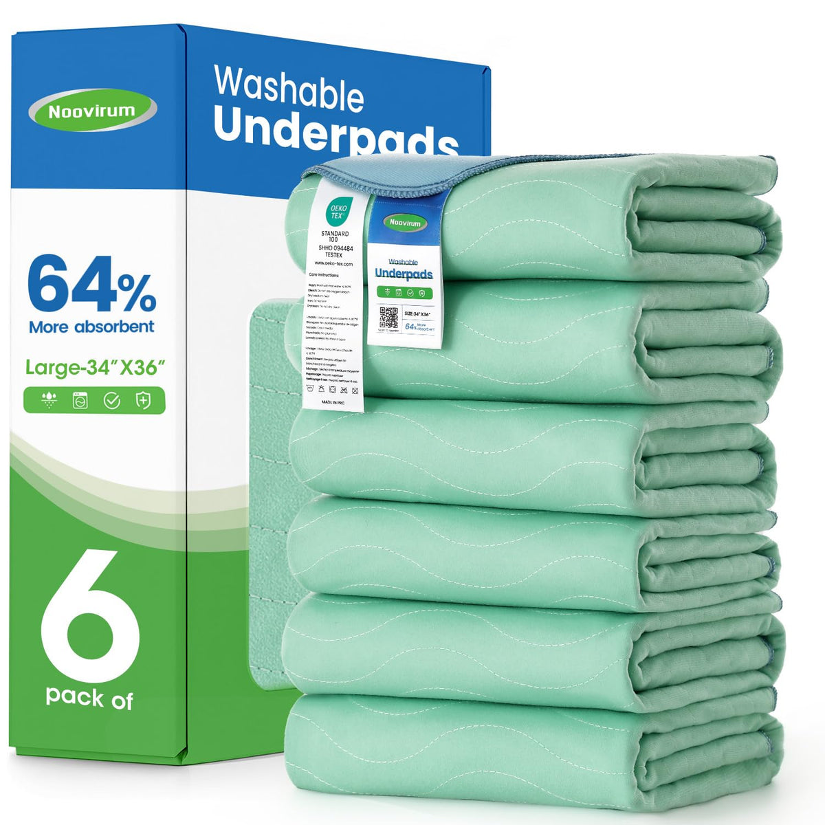 NOOVIRUM Washable Underpads - Heavy Absorbency Reusable Bed Pad