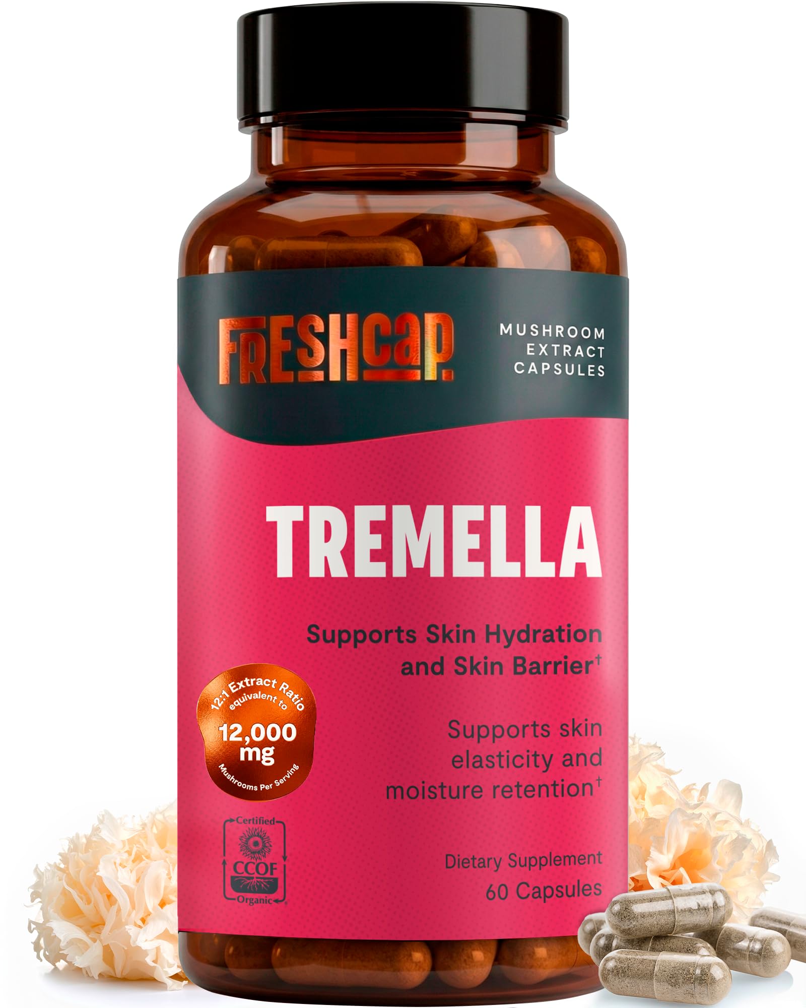 FreshCap Mushrooms Lion's Mane Capsules - 14:1 Organic Fruiting Body Extract, 31% Beta-Glucans