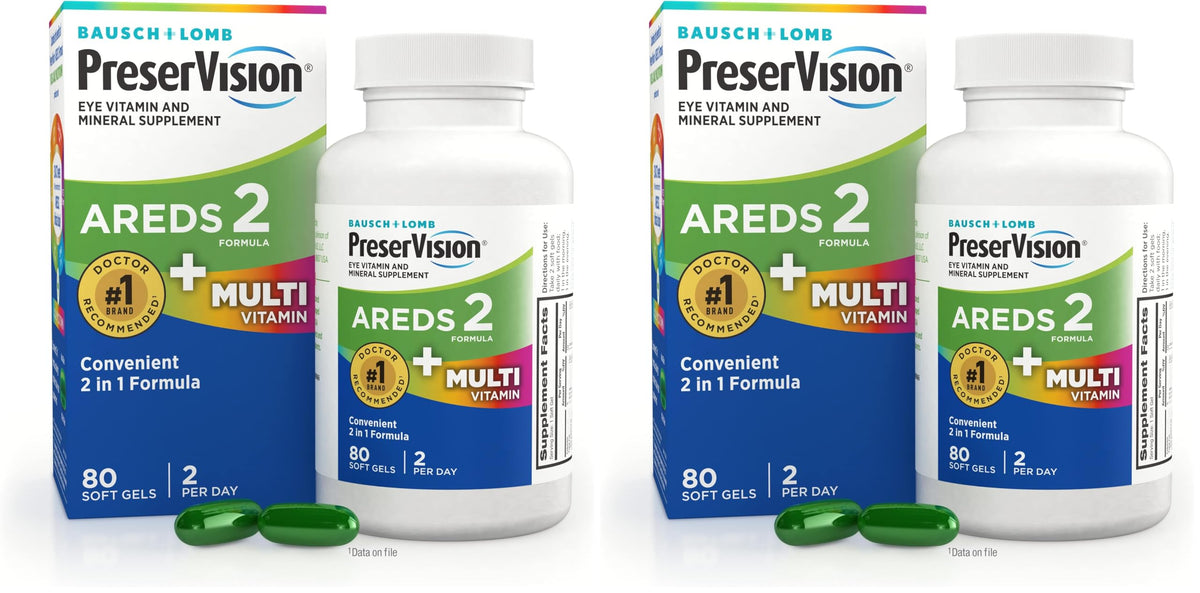 PreserVision AREDS 2 + Multivitamin Eye Vitamin with Lutein, Zeaxanthin, Zinc, Bausch & Lomb