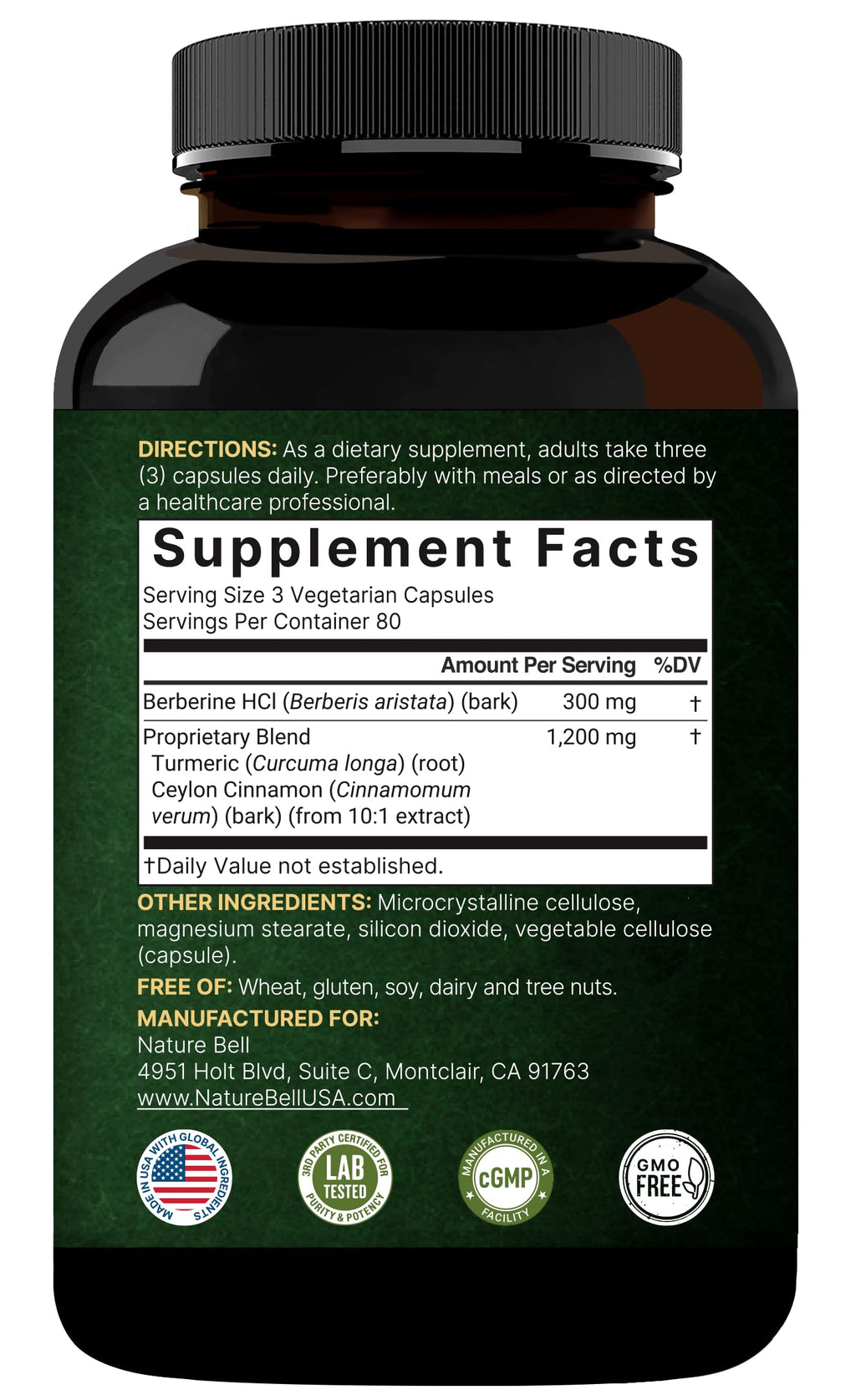 NatureBell Berberine Supplement with Cinnamon & Turmeric

