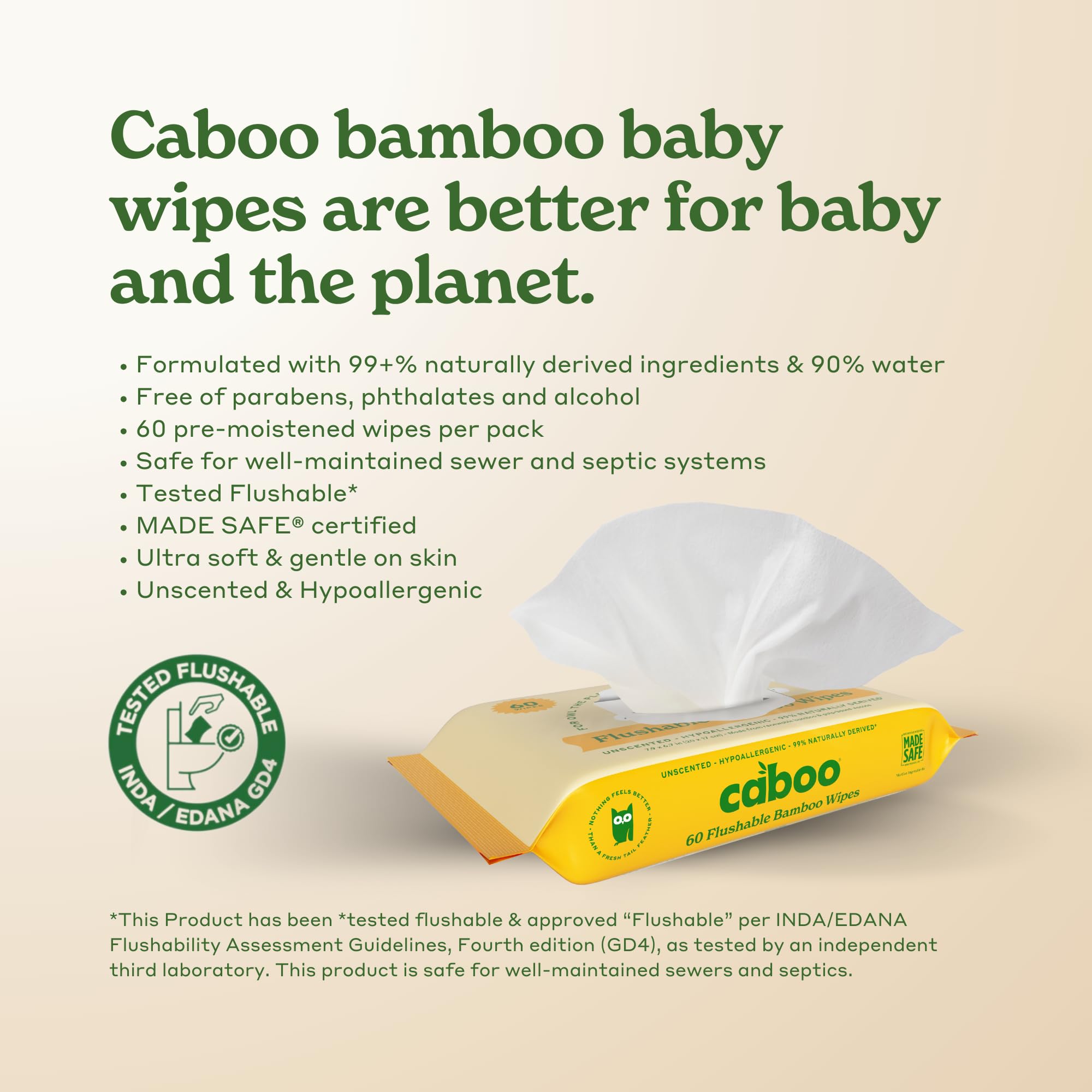Caboo Bamboo Flushable Wipes | Septic Safe & Biodegradable

