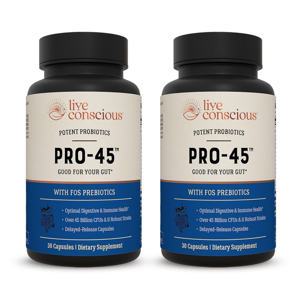 Live Conscious PRO45 Probiotics for Women & Men - 45B CFU, 11 Strains, Dairy Free