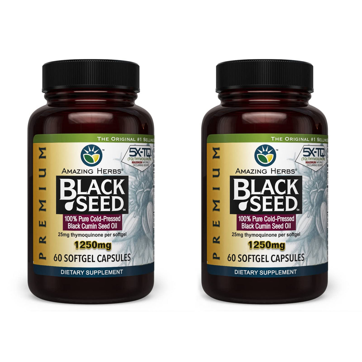 Amazing Herbs Premium Black Seed Oil Capsules – Cold Pressed Nigella Sativa