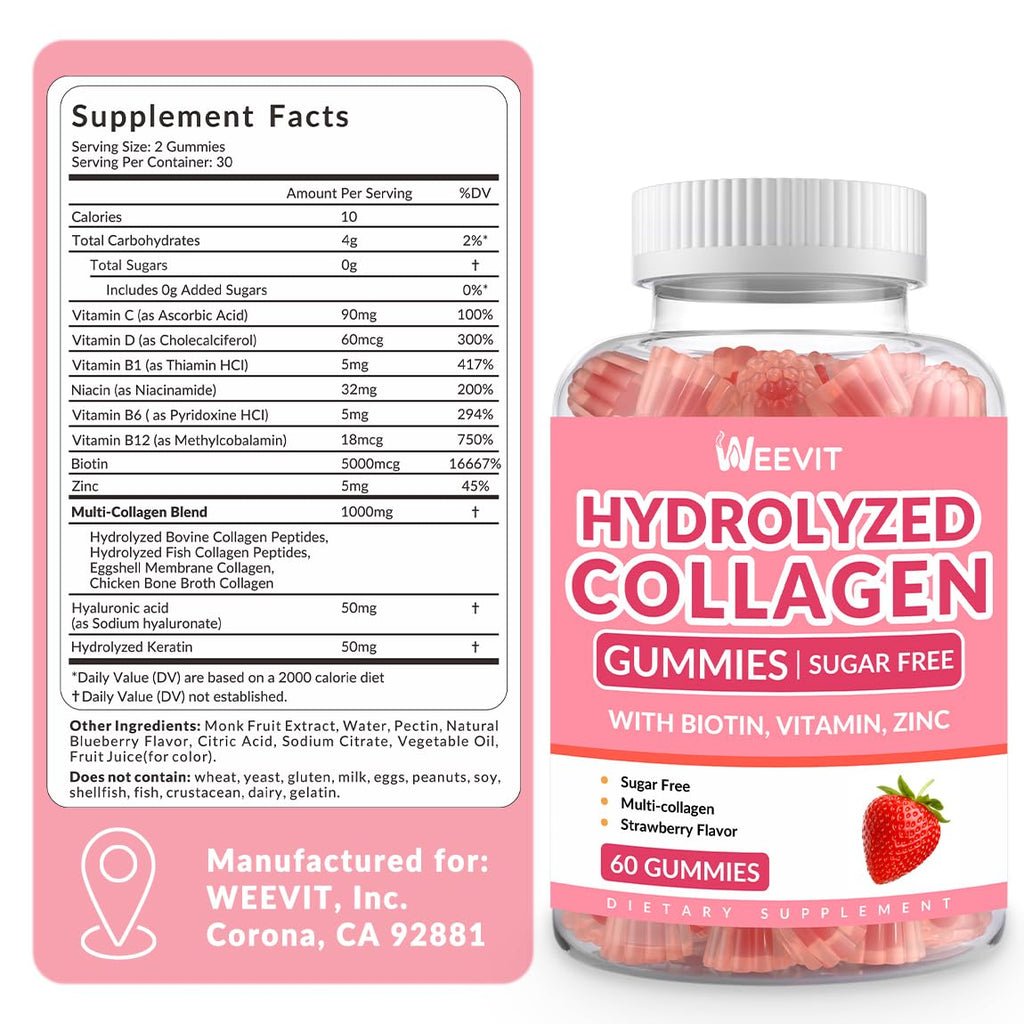 Sugar Free Collagen Gummies for Women with Biotin & Vitamins

