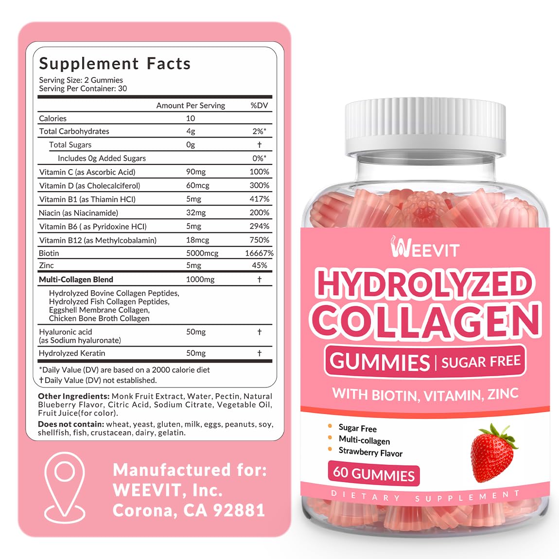 Sugar Free Collagen Gummies for Women with Biotin & Vitamins

