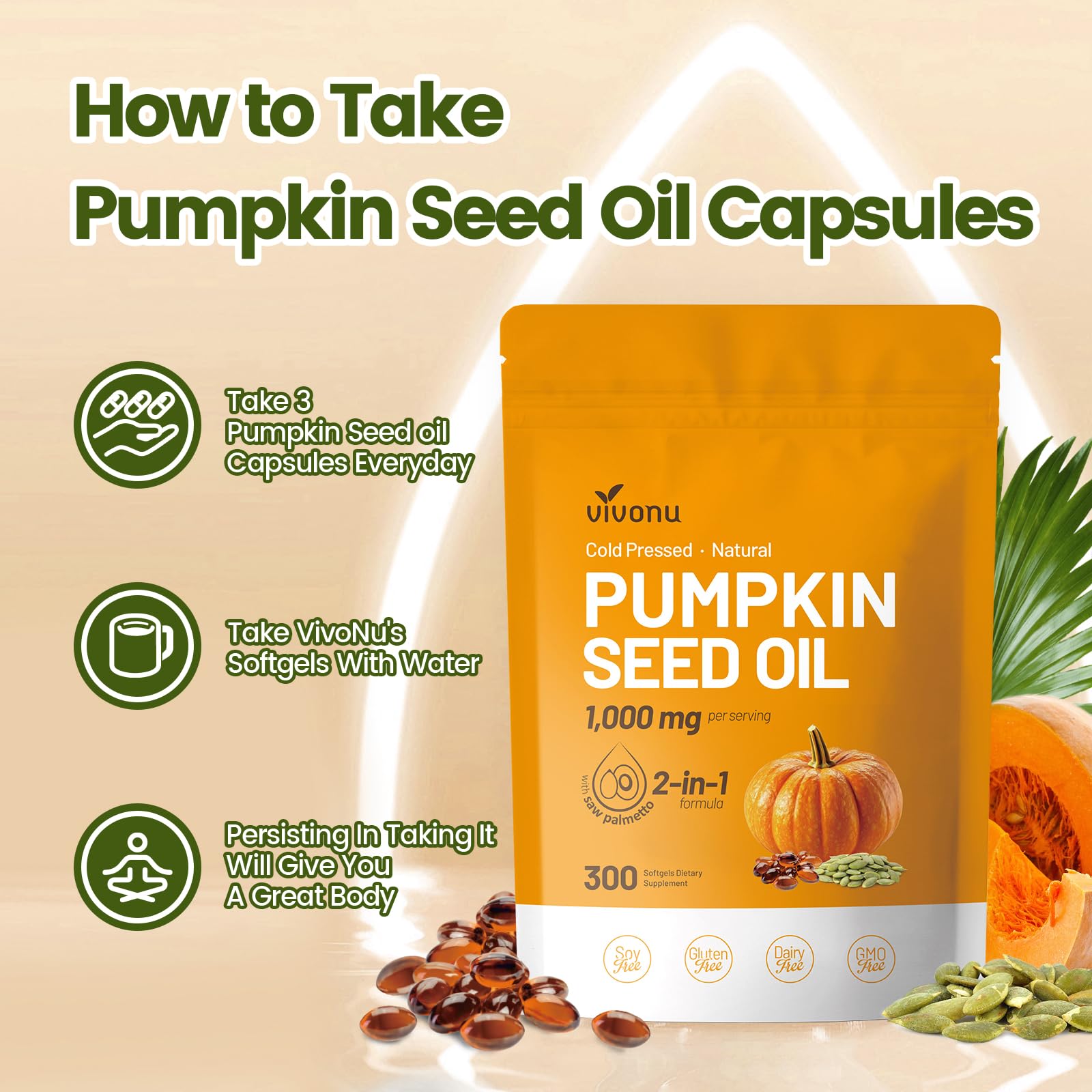 VivoNu Pumpkin Seed Oil with Saw Palmetto - Cold Pressed

