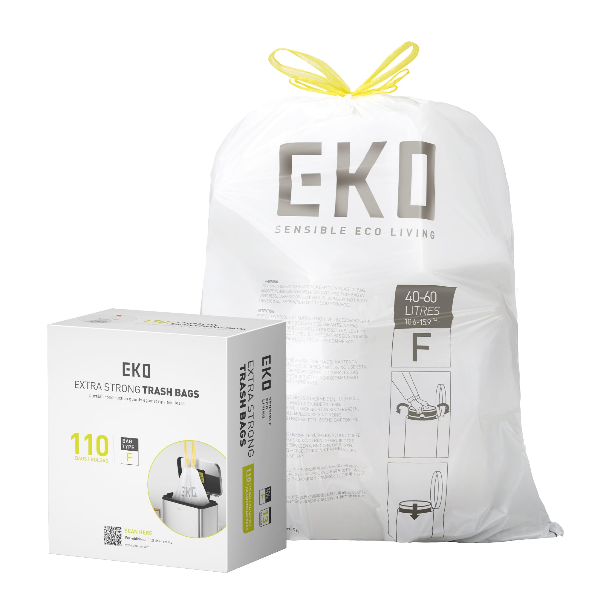 EKO Drawstring Trash Bags for Kitchen & Home