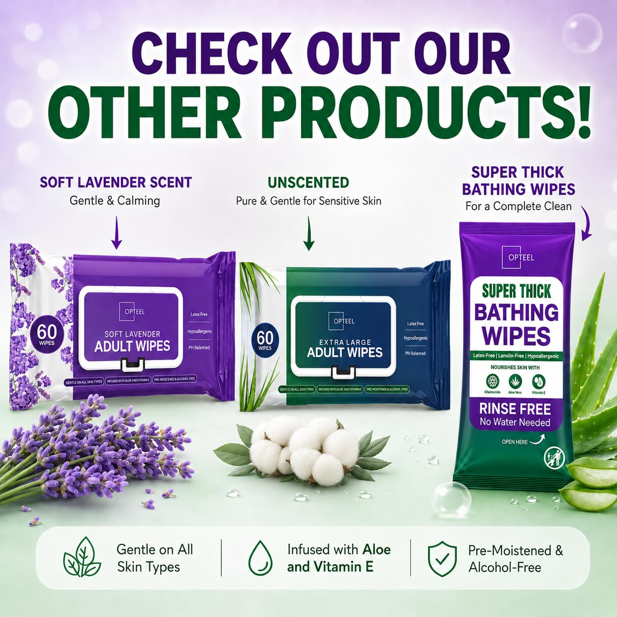 Adult Scented Wet Wipes for Incontinence - Aloe Vera & Vit E


