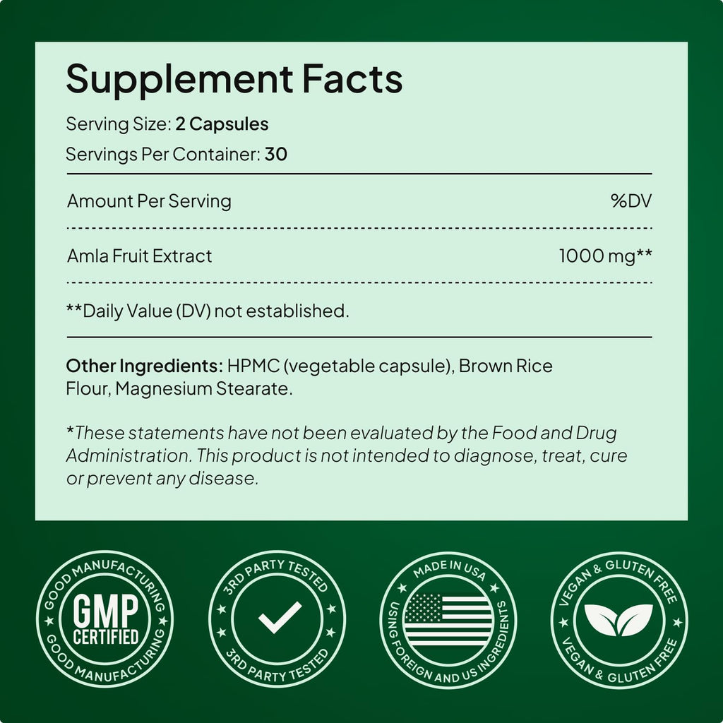 Alevia Organic Amla Capsules 1000mg | Indian Gooseberry


