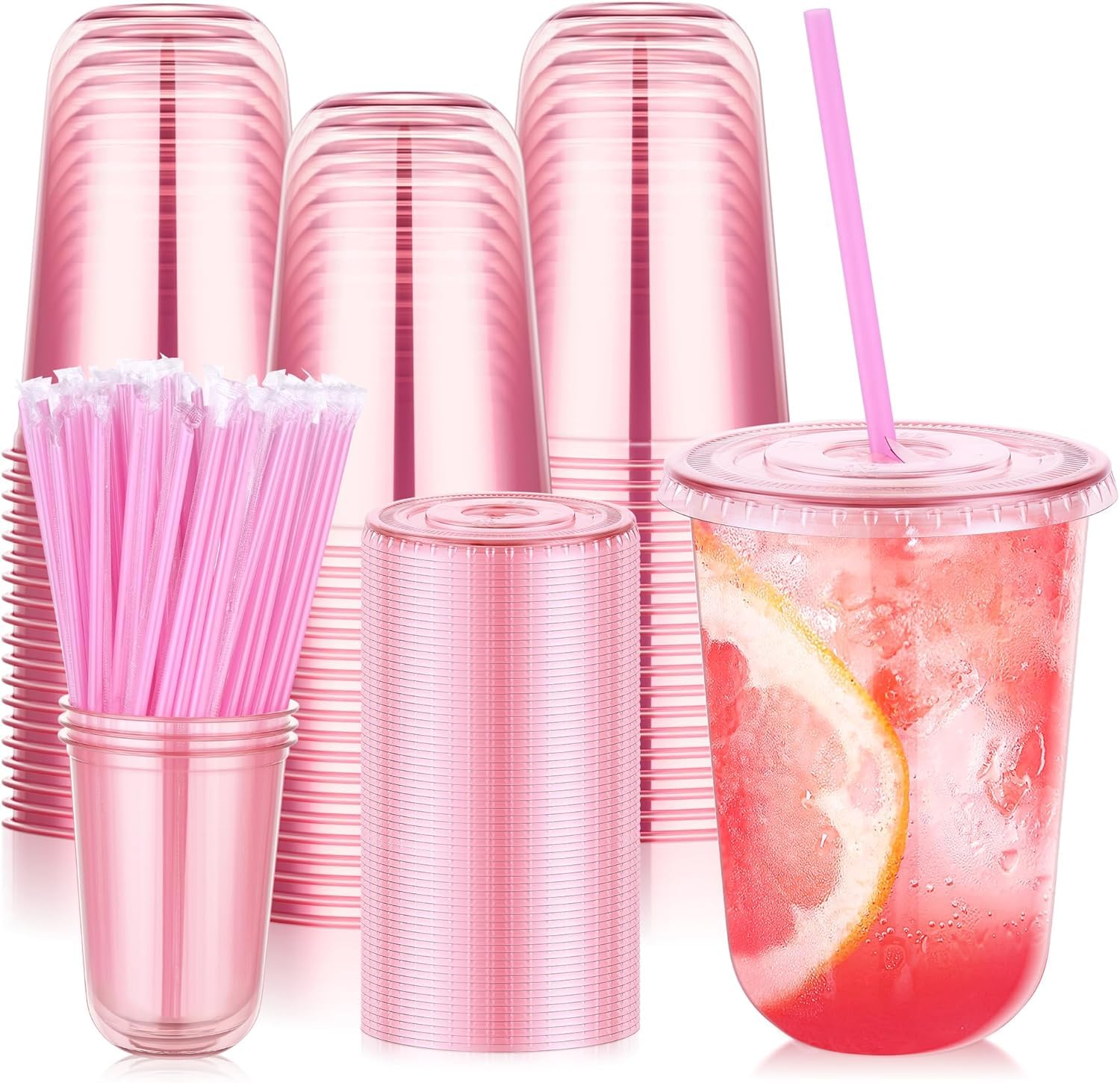 KesaPlan Plastic Party Cups with Lids and Straws
