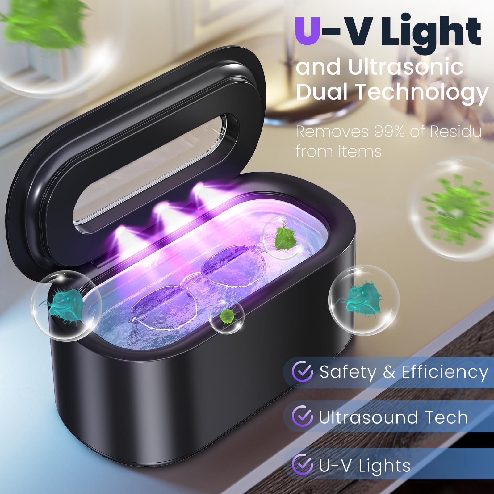 Ultrasonic Jewelry Cleaner 48KHz 30W Dual Modes 150ml

