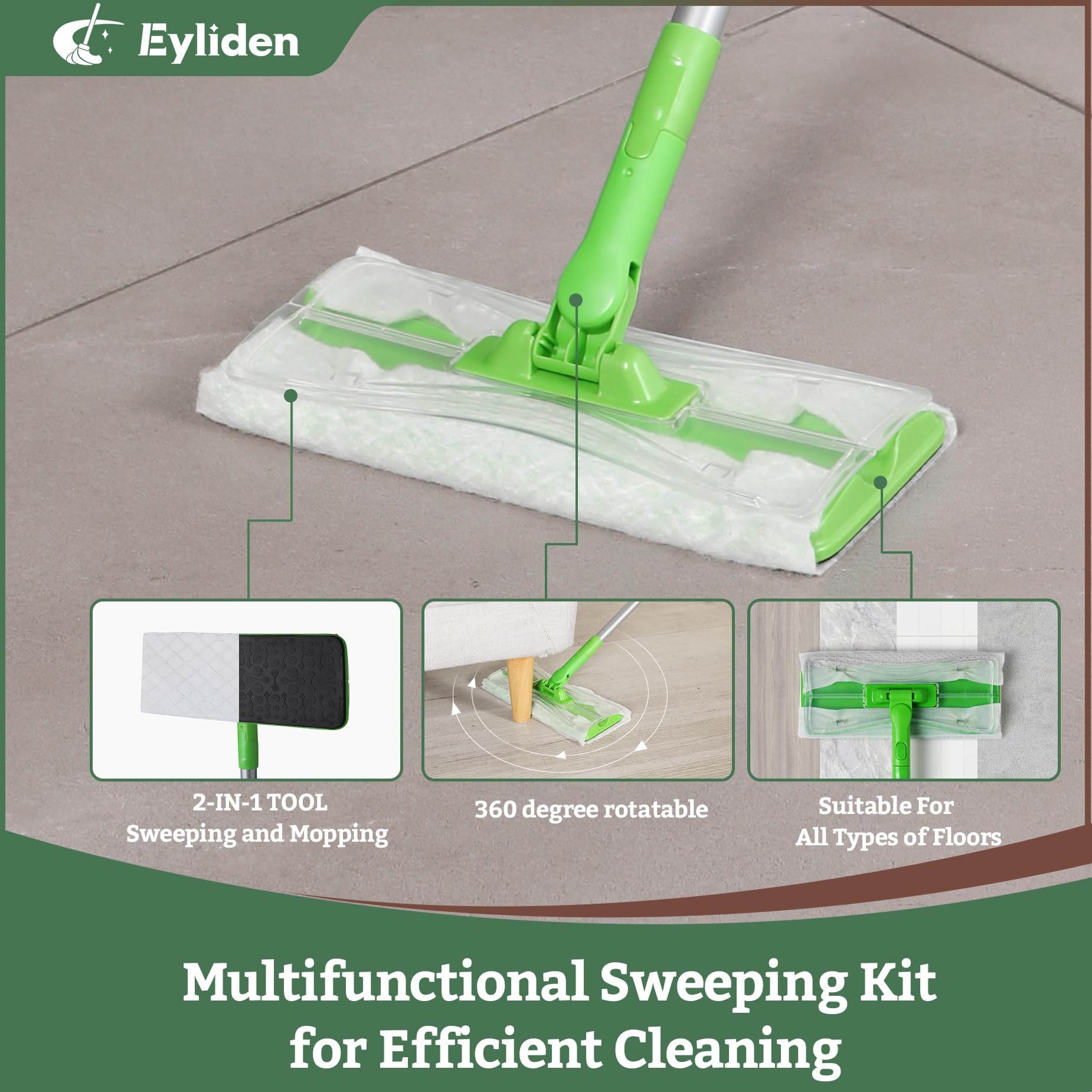 Eyliden Sweeper Mop Starter Kit with Disposable Cloths

