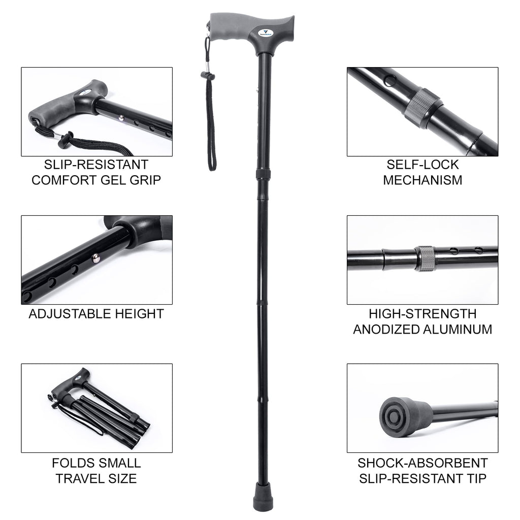 Vaunn Medical Folding Cane with Self-Locking Mechanism

