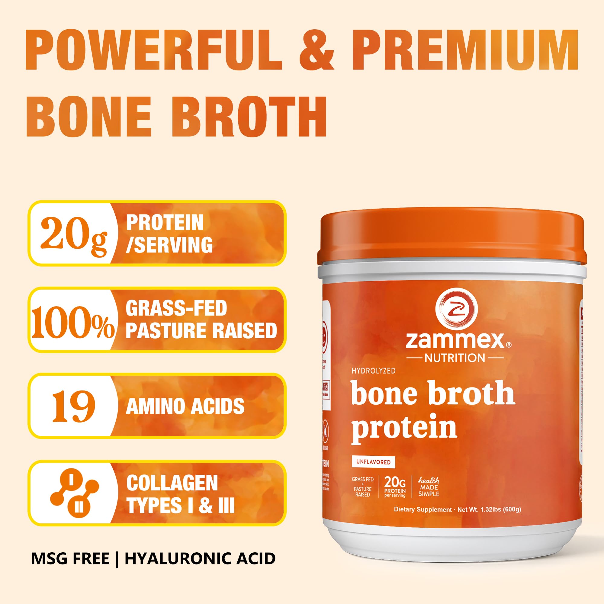 Zammex Grass-Fed Beef Bone Broth Protein Powder

