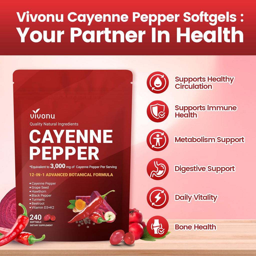 VivoNu Cayenne Pepper Gel Capsules for Daily Wellness

