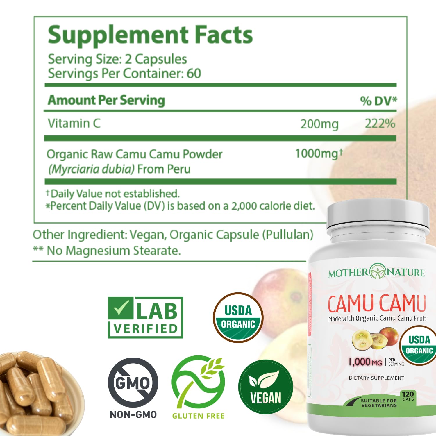 Organic Camu Camu Vitamin C Supplement - Vegan & Non-GMO

