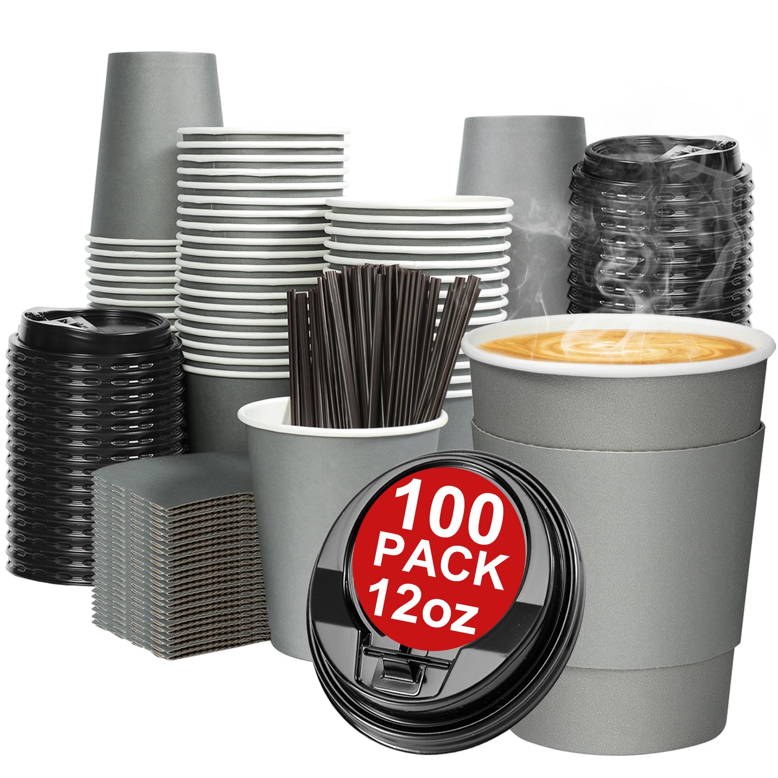 Clawsoff Leak-Proof Disposable Coffee Cups with Lids