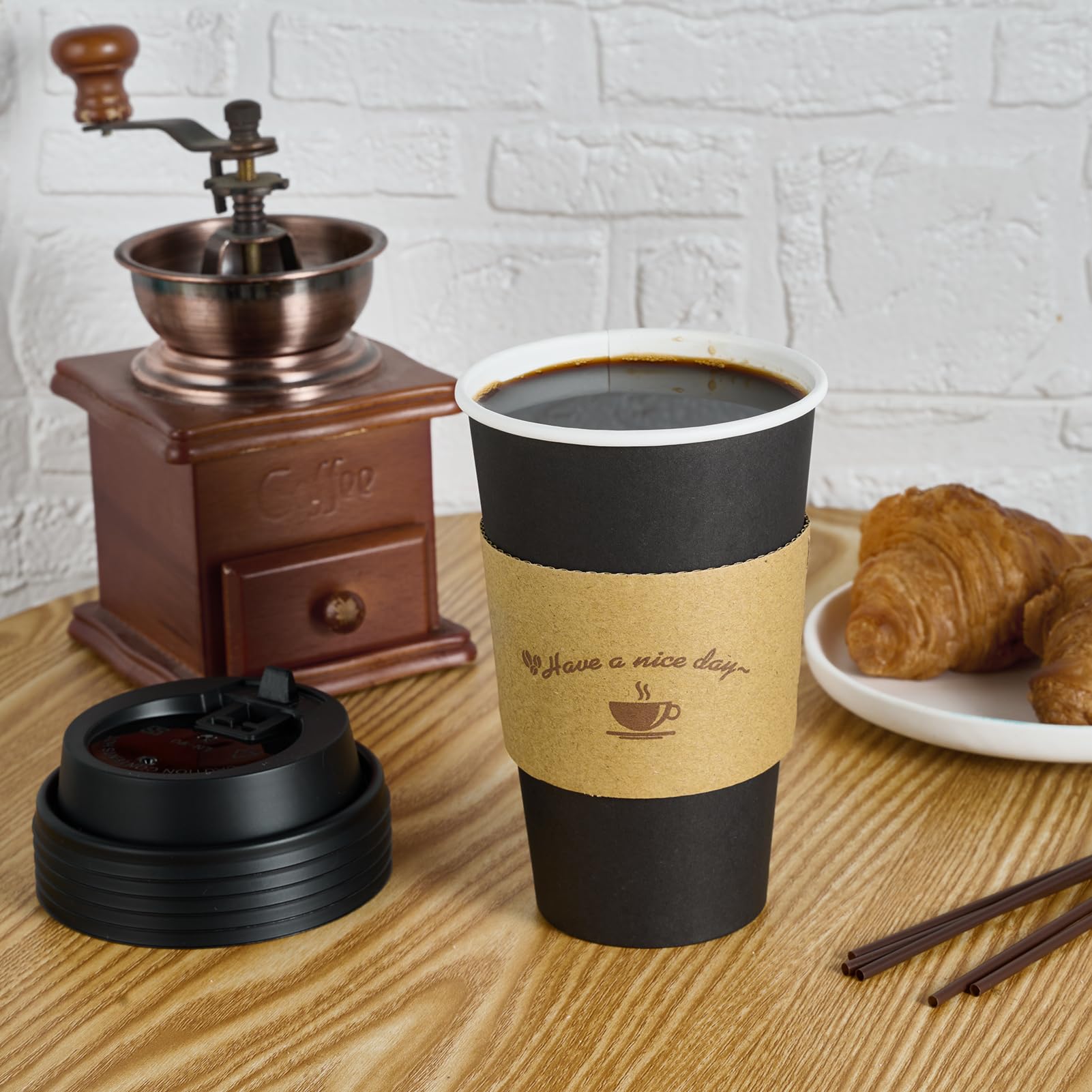 LITOPAK Disposable Paper Cups with Lids, Sleeves & Stirrers


