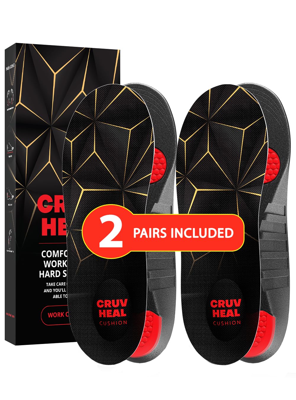 CRUVHEAL Work Pro Comfort Insoles - Shock Absorption and Anti-Fatigue