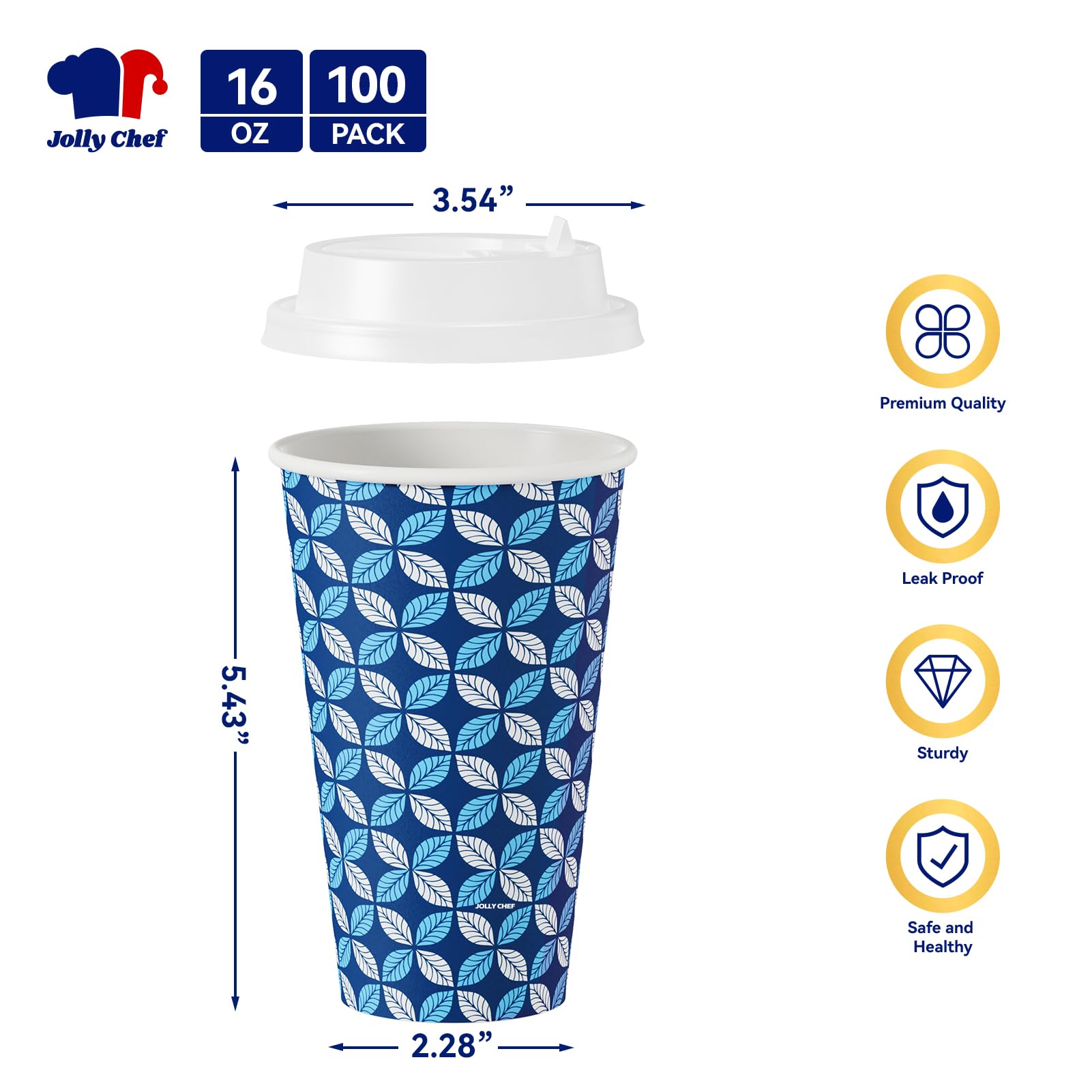 JOLLY CHEF Disposable Coffee Cups with Lids, Sleeves & Stirrers

