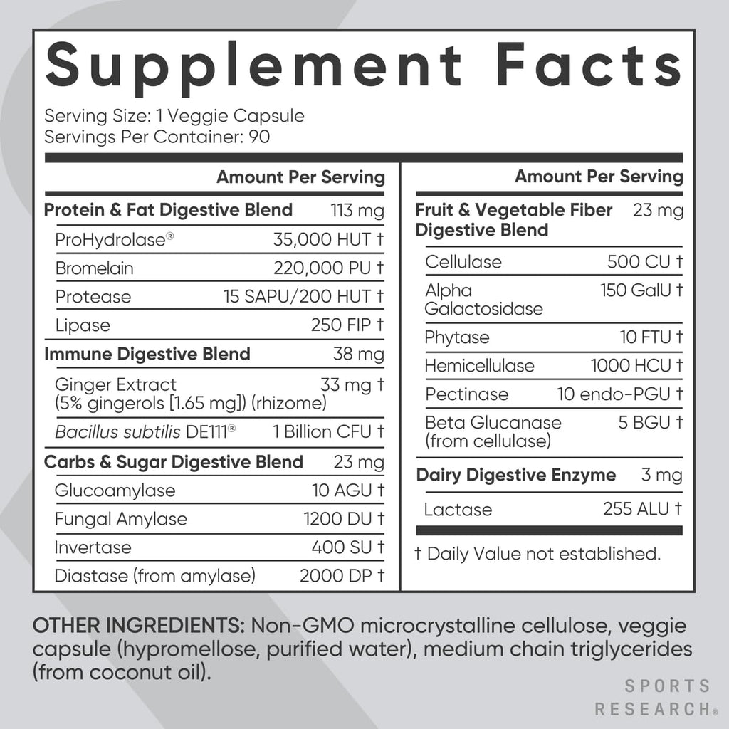 Sports Research Digestive Enzymes with Probiotics Plant Based

