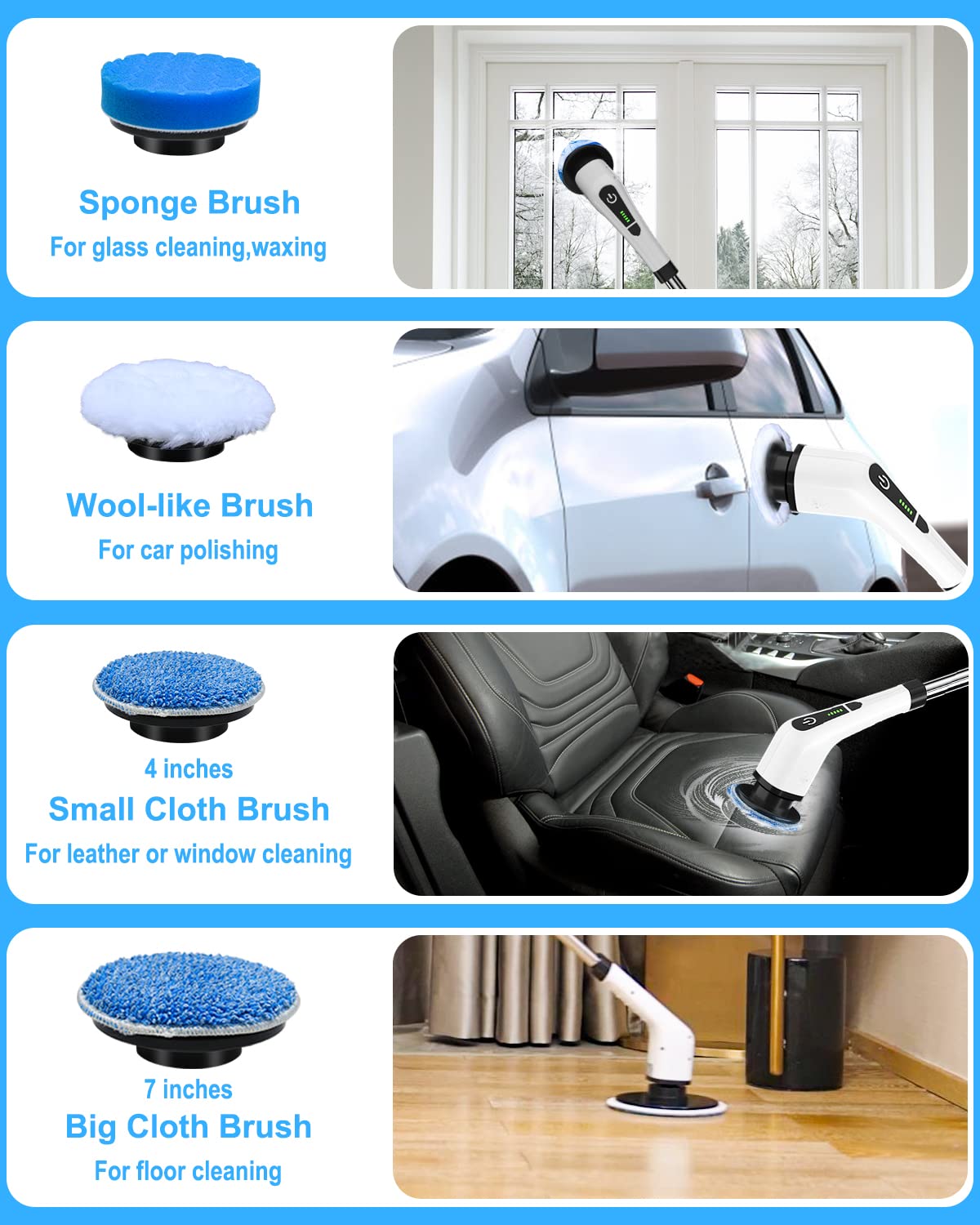 Leebein Electric Spin Scrubber Cordless with 8 Heads

