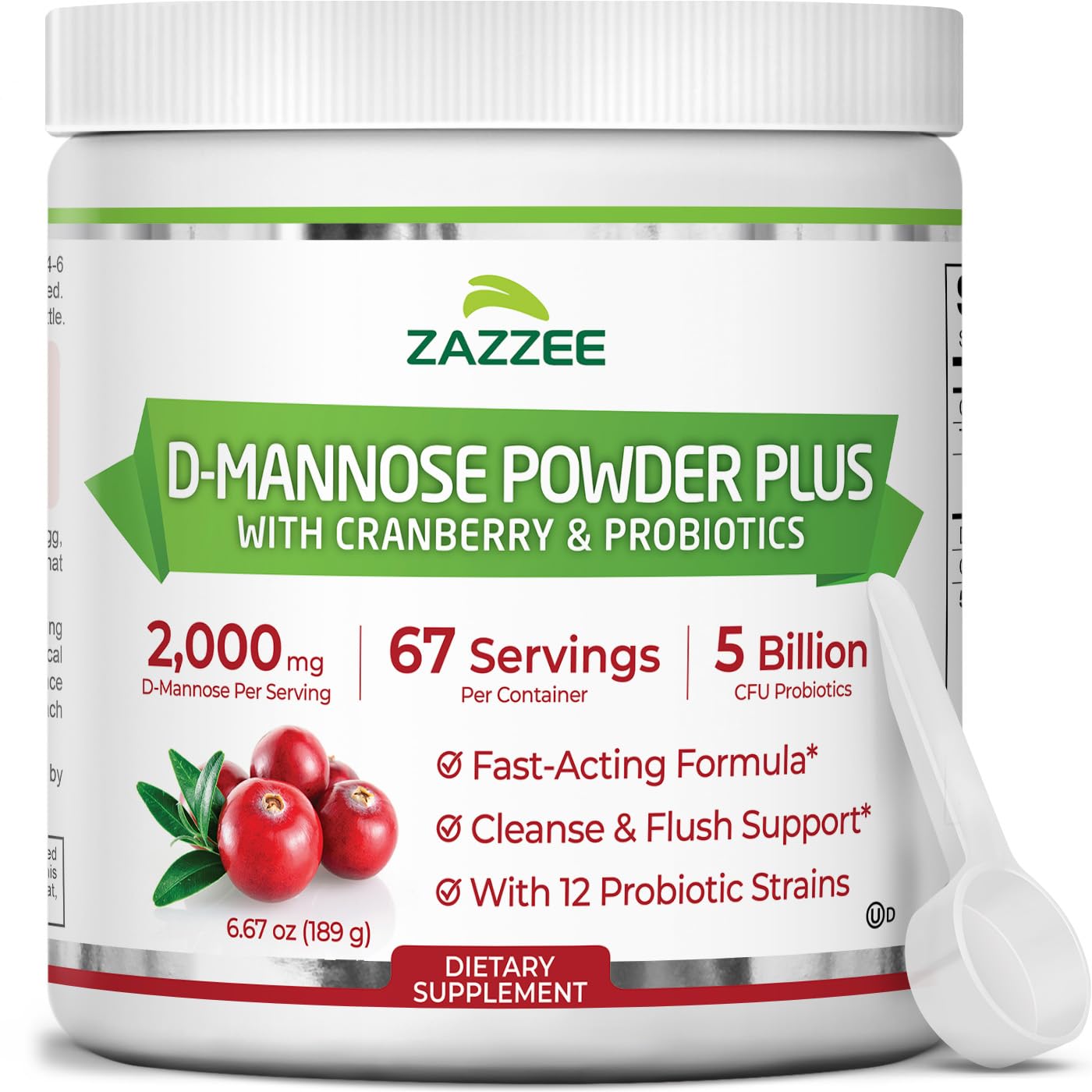 Zazzee D-Mannose Powder Plus with Probiotics & Cranberry

