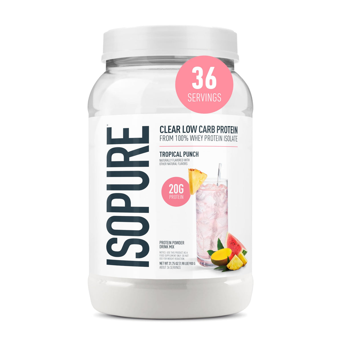 Isopure Clear Whey Isolate Protein Powder - Lactose Free, Gluten Free