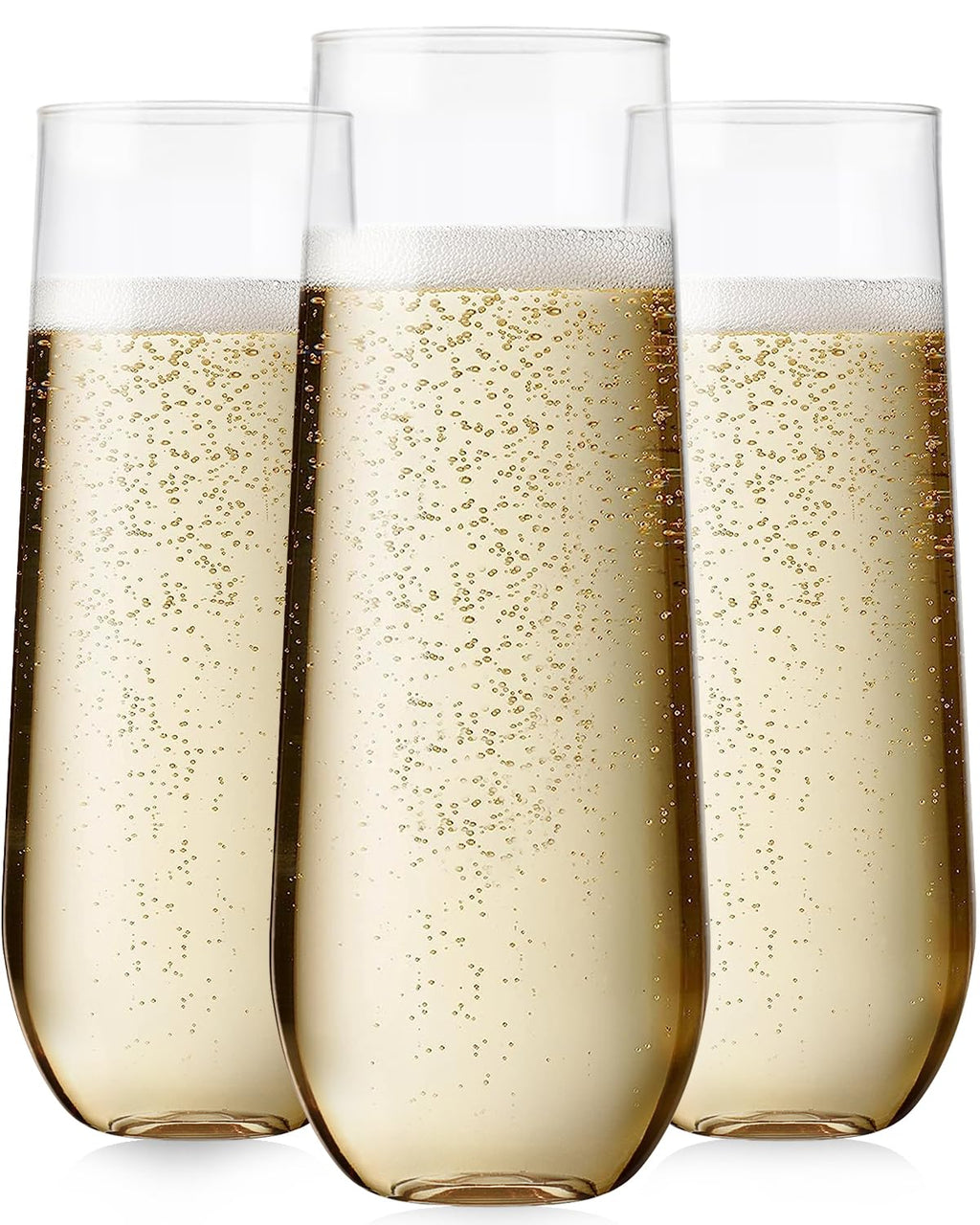 Maaacute Plastic Champagne Flutes, Stemless with Rim, BPA-Free