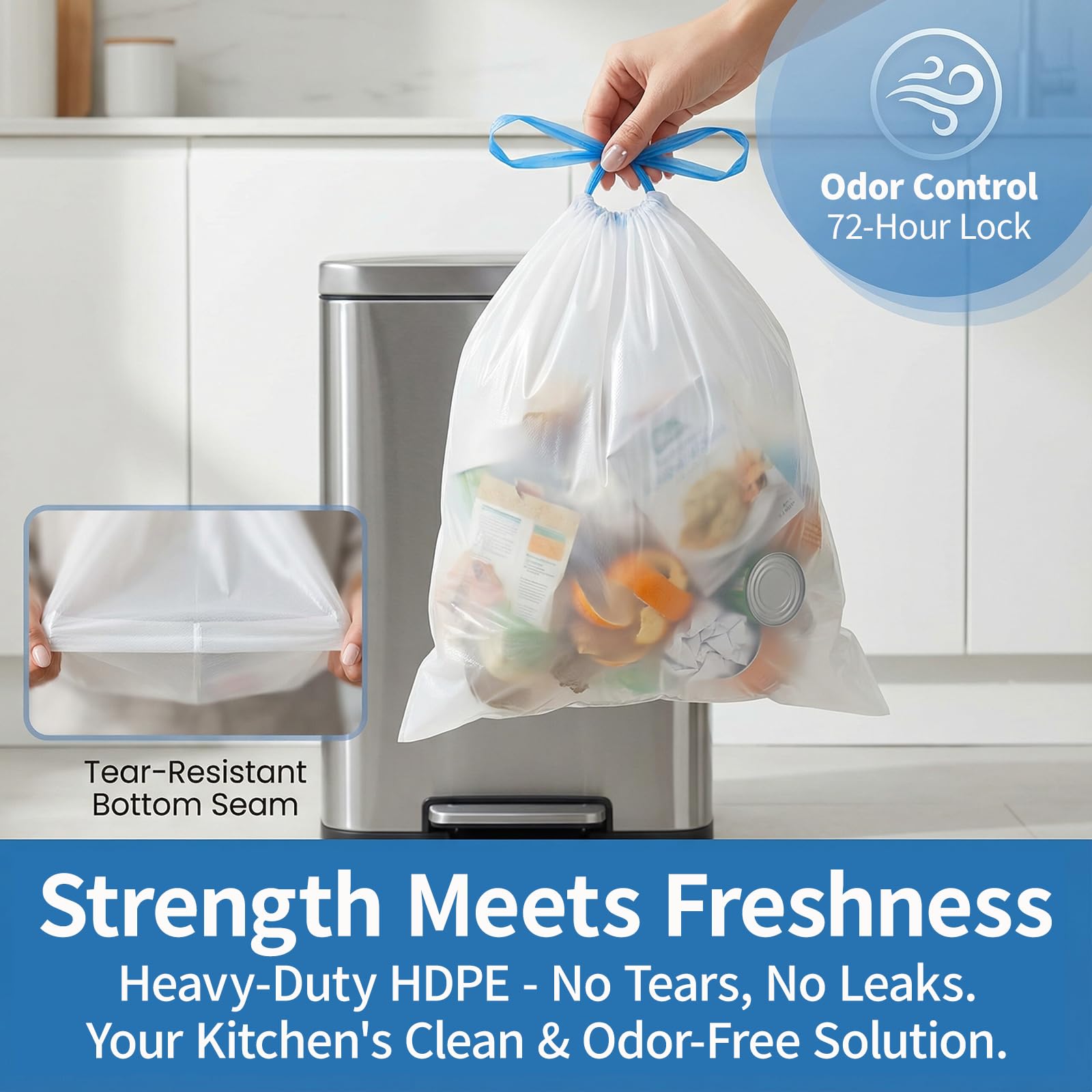 Trash Bags - Heavy-Duty Drawstring Leakproof

