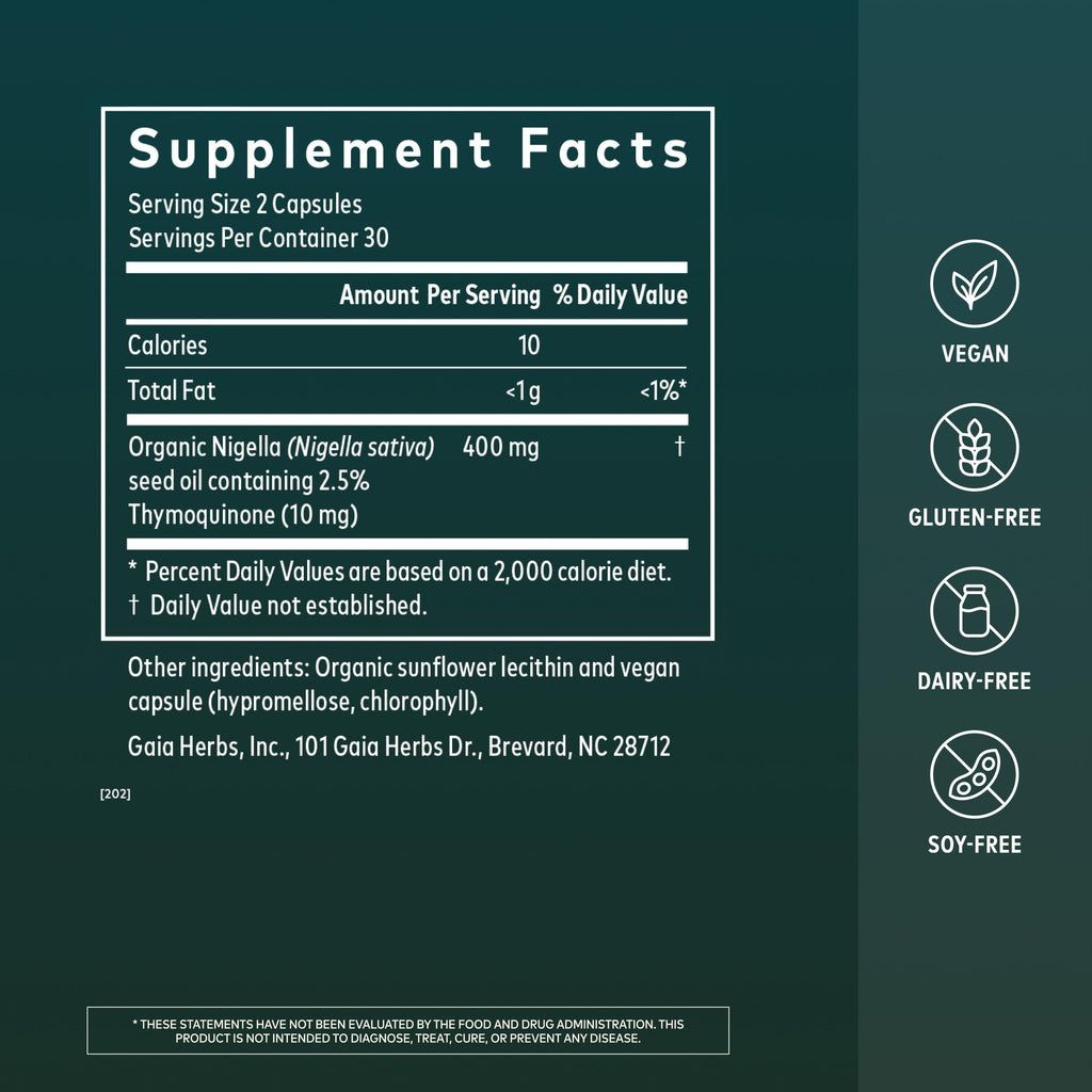 Gaia Herbs Black Seed Oil Capsules | Immune Support

