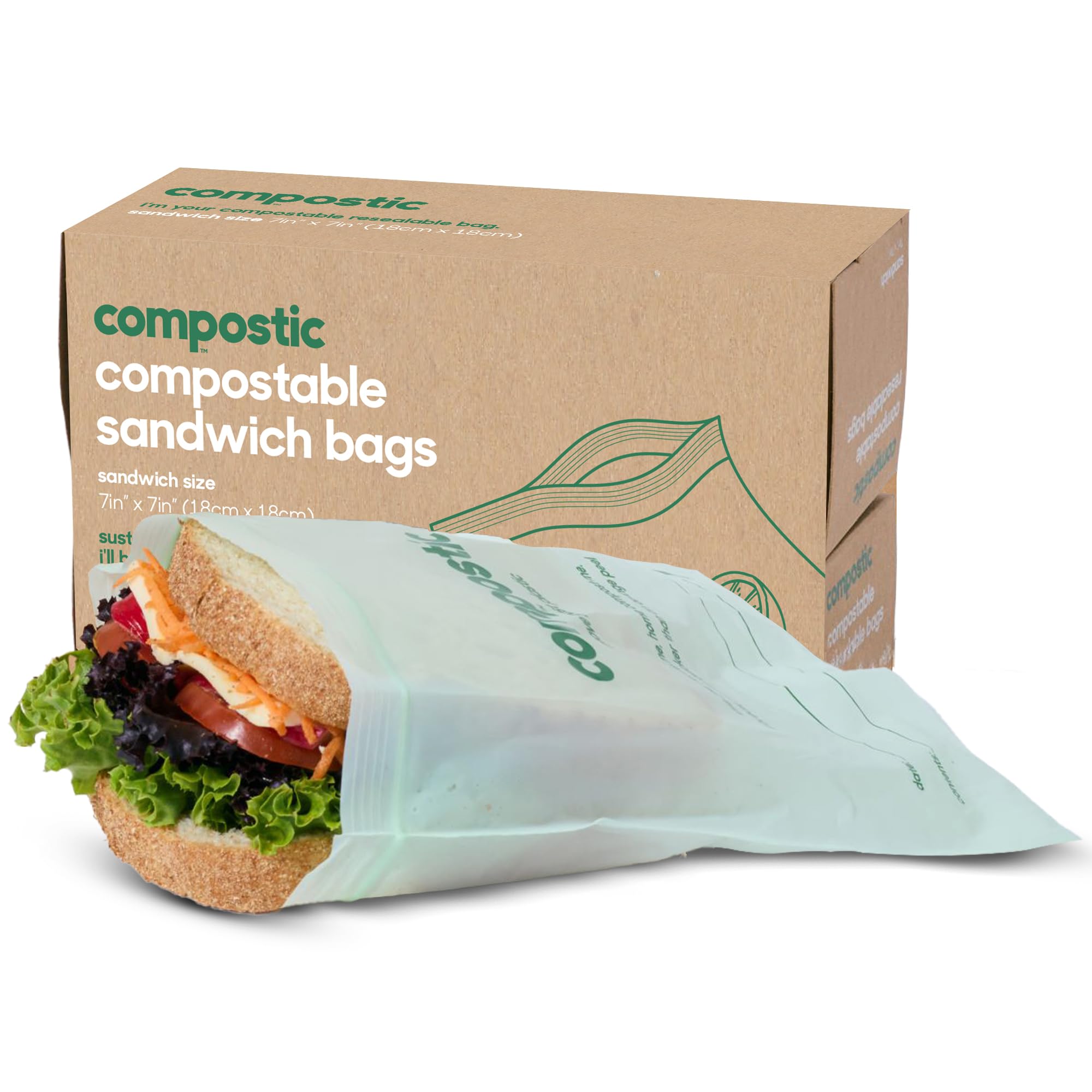 Compostic Compostable Storage Bags, Home Compostable, Plant-Based, Leak-Proof