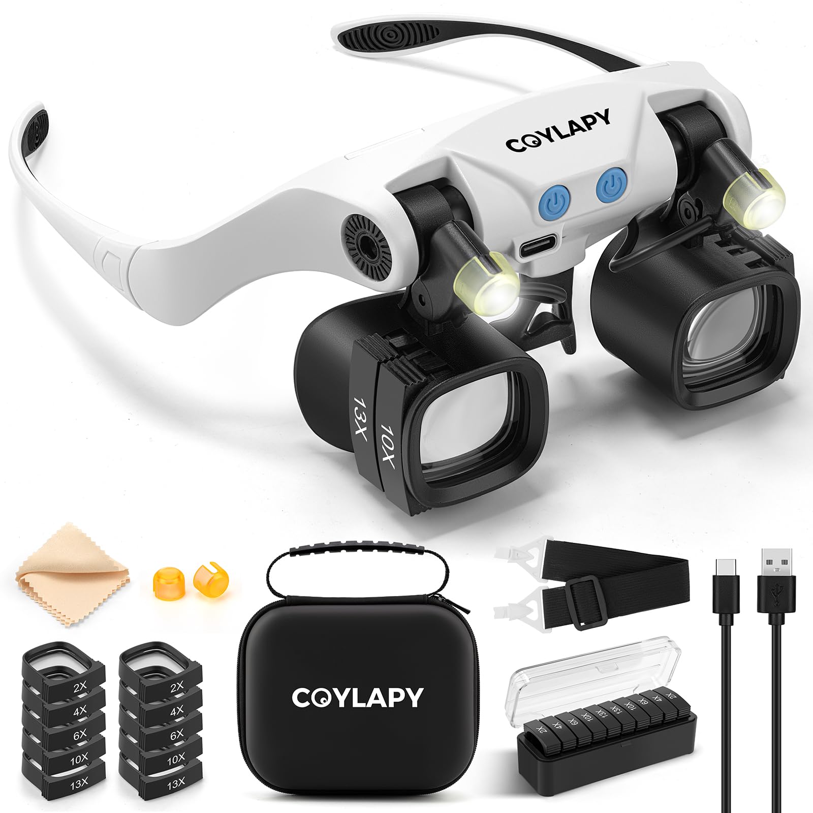 COYLAPY Magnifying Glasses with Light and Interchangeable Lenses

