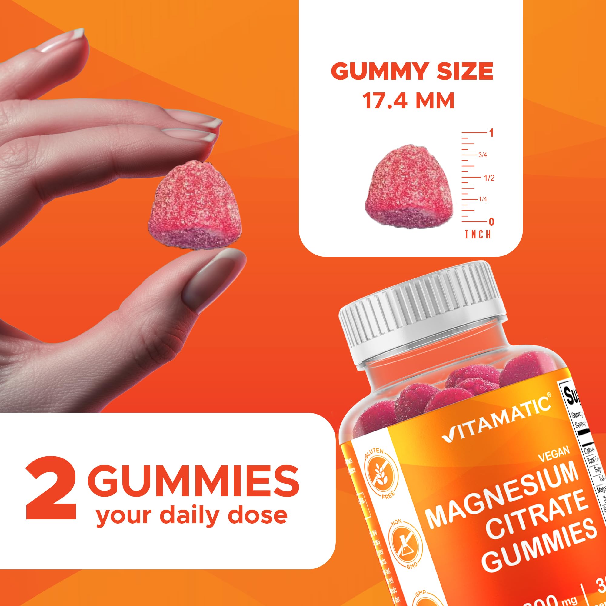 Vitamatic Magnesium Gummies 600 mg – Vegan Raspberry

