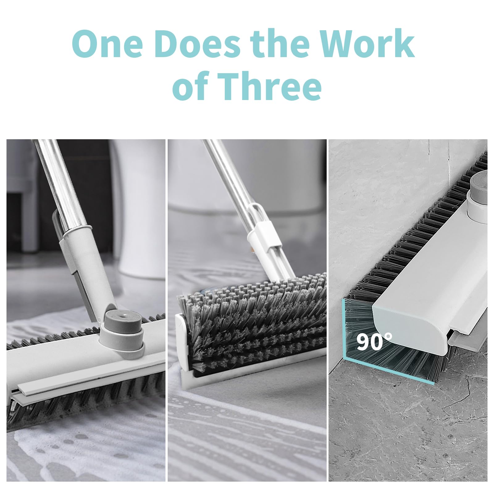 Floor Scrub Brush with Long Handle - 3-in-1 Scraper

