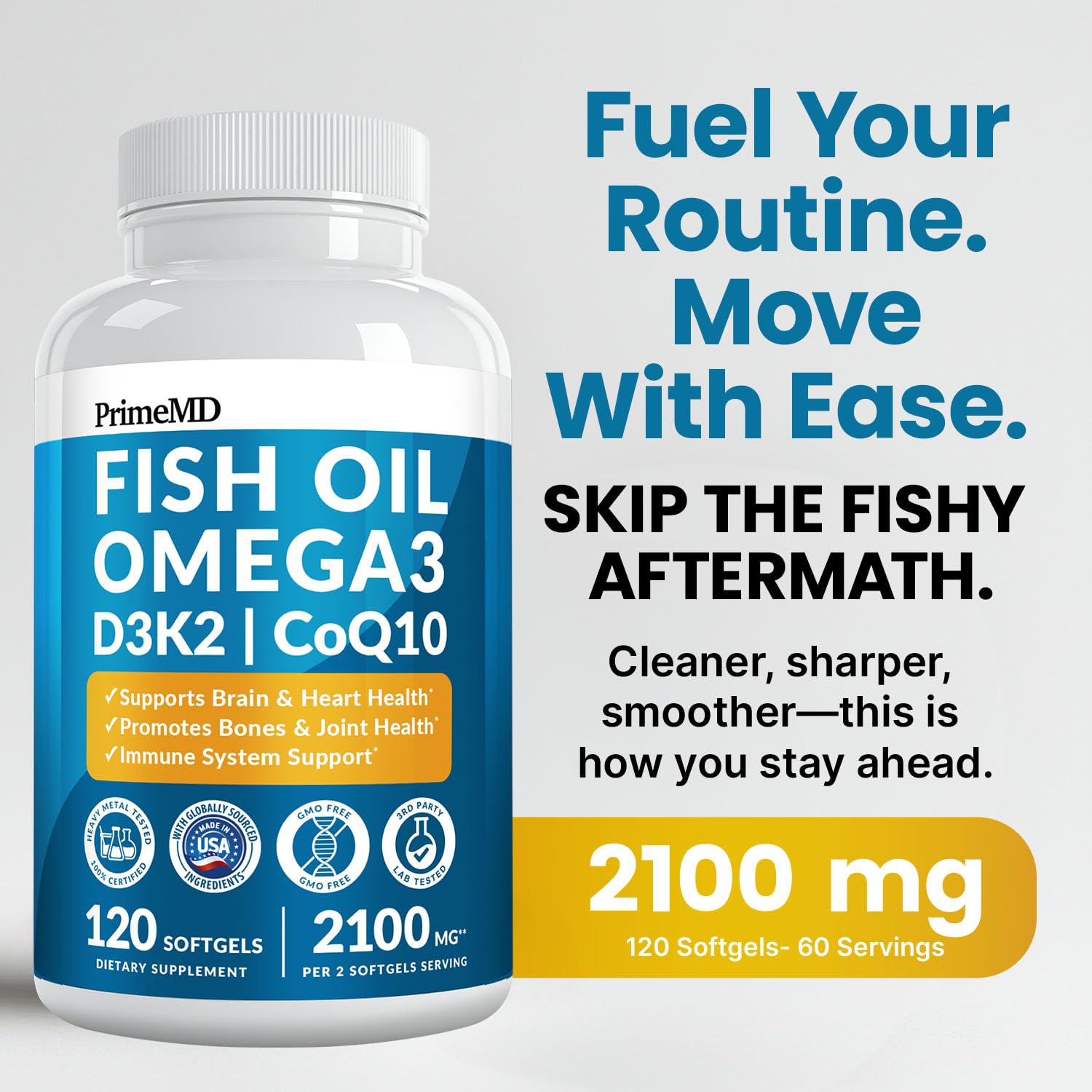 Omega-3 Fish Oil with D3 K2 CoQ10 Lemon Flavor

