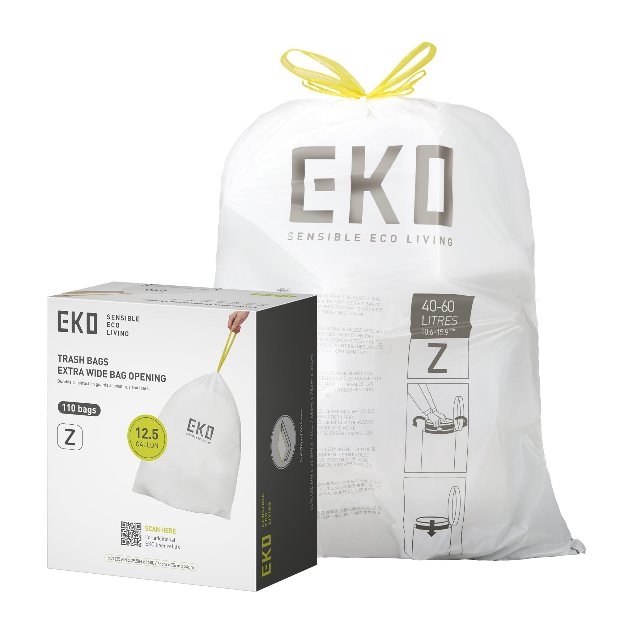 EKO Drawstring Trash Bags for Kitchen & Home