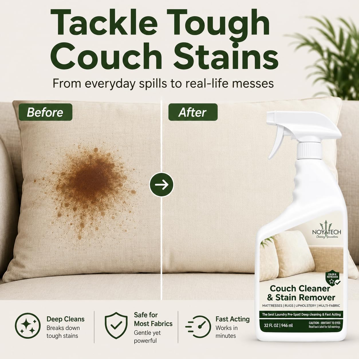 NOYATECH Couch Cleaner and Stain Remover Spray - Non-Toxic


