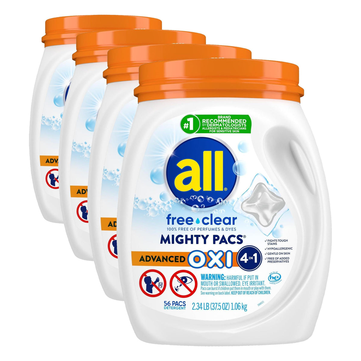 all free clear Mighty Pacs OXI Laundry Detergent Pacs