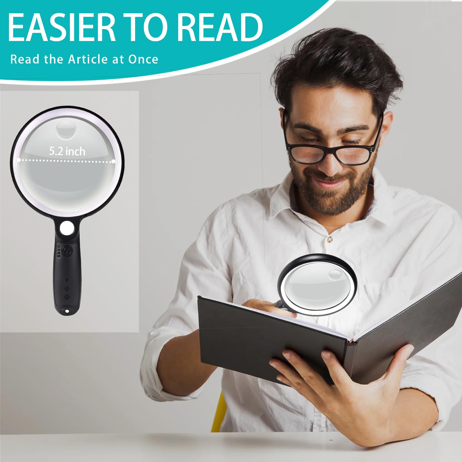 Lighted Magnifying Glass 5.2-Inch with Rechargeable Battery

