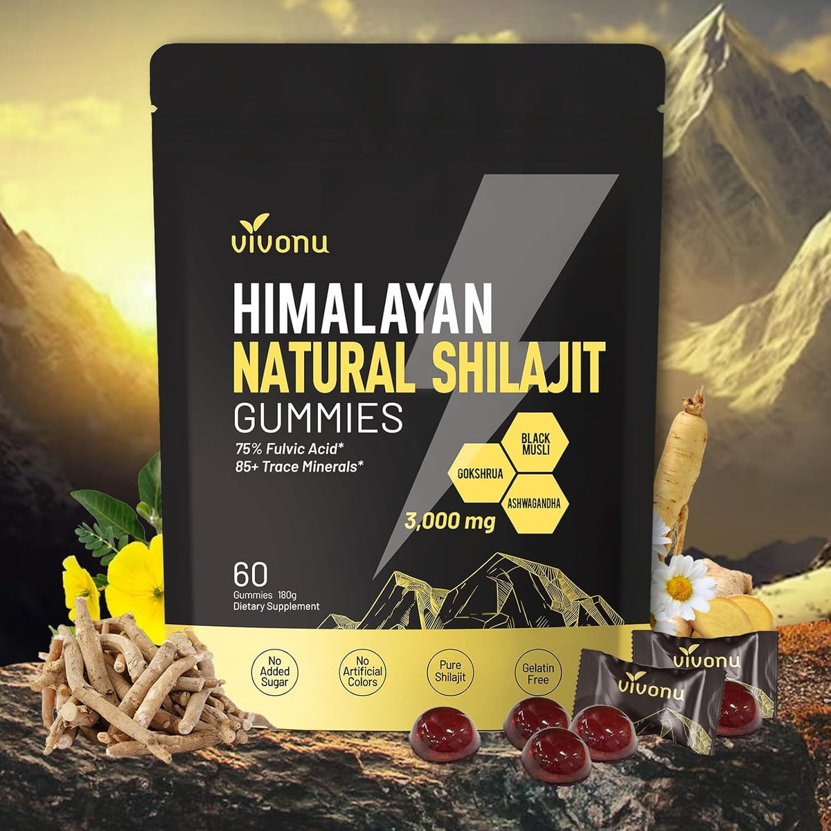 VivoNu Himalayan Shilajit Gummies with Ashwagandha & Gokshura