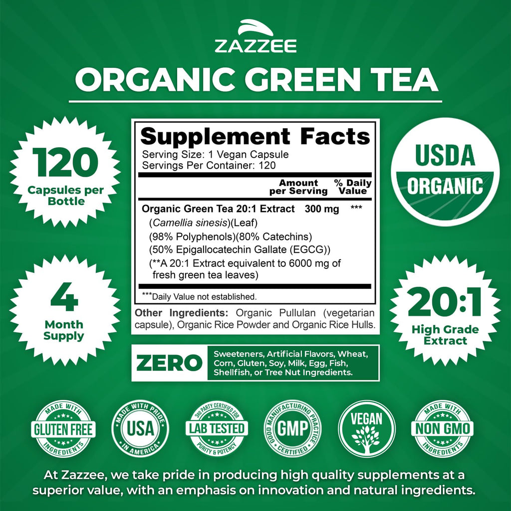 Zazzee Green Tea Extract Dietary Supplement

