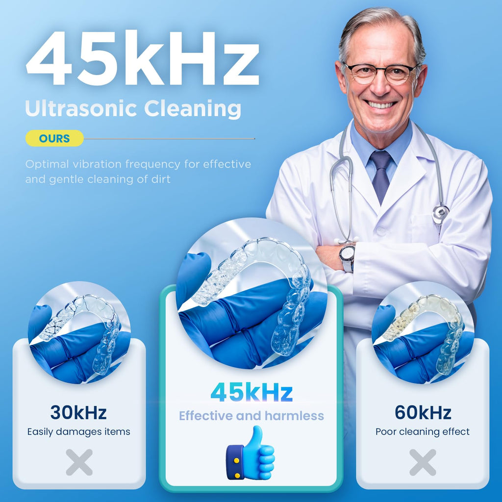 Dental Ultrasonic Retainer Cleaner Machine 45kHz 200 mL Tank

